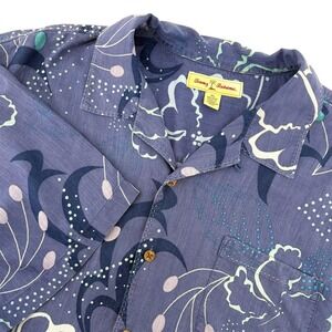 Tommy Bahama Mens Silk XL Blue Floral Short Sleeve Button Up Shirt‎